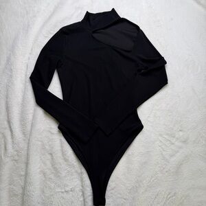 Zara Black Ribbed Cutout Bodysuit Size M